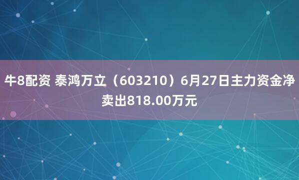 牛8配资 泰鸿万立（603210）6月27日主力资金净卖出818.00万元